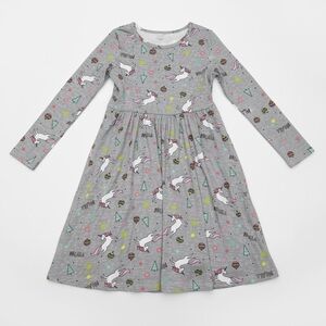 Whimsical Unicorn Print Gray Dress Girls dress